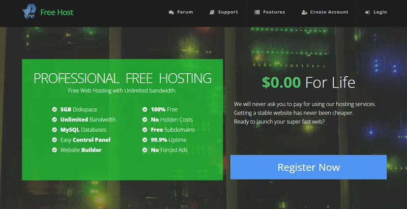 Profreehost.com 5G PHP空间 MySql数据库 无限带宽-Cool享博客